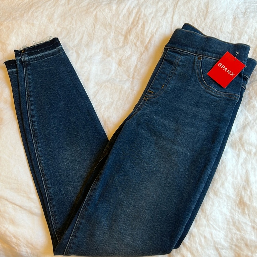 SPANX distressed skinny jean medium wash